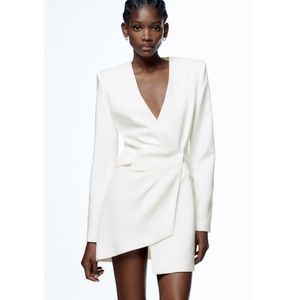 NWT Zara women Drapped white blazer dress blogger fav size small